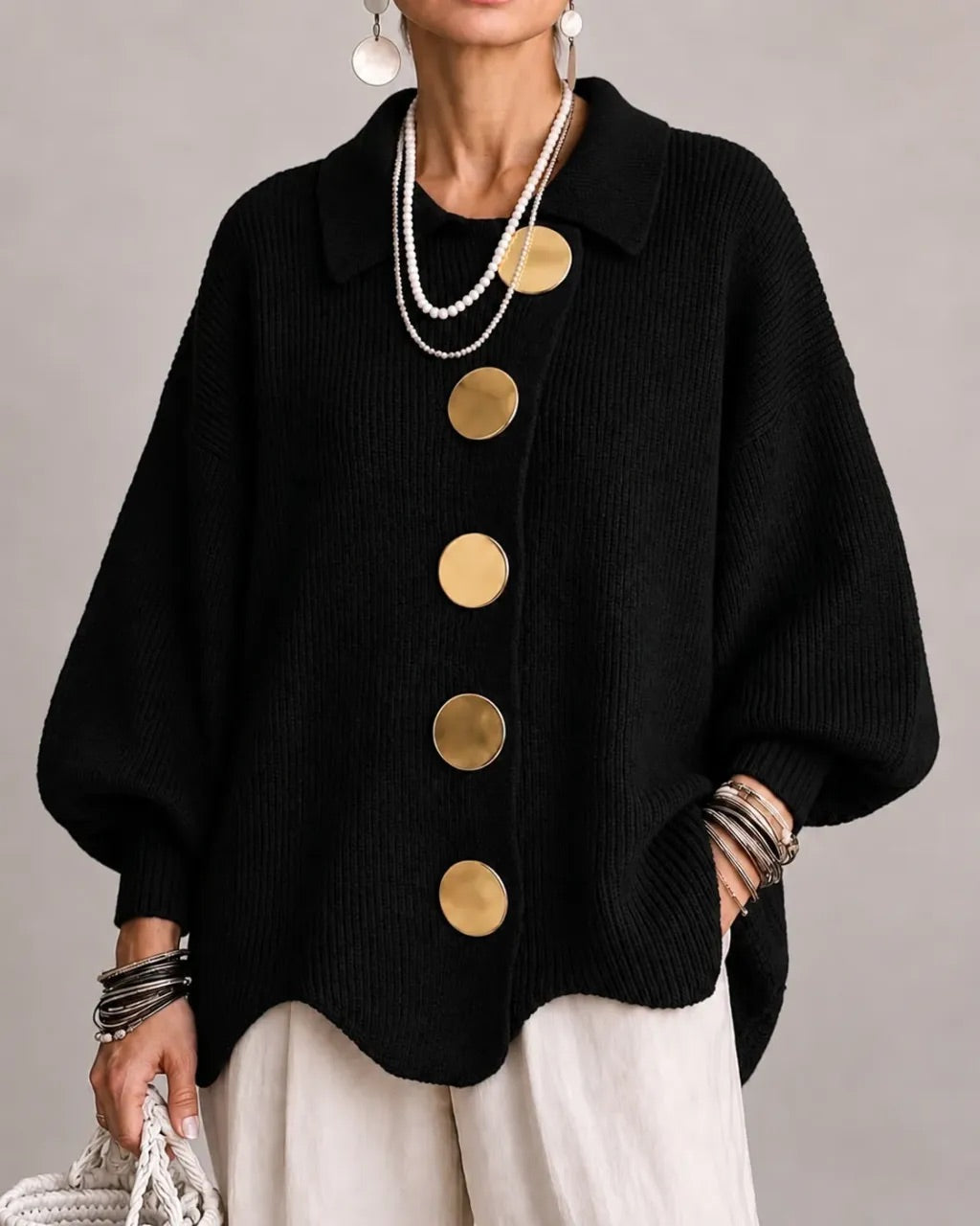 Karina - Cardigan Boutonné Oversize avec Col
