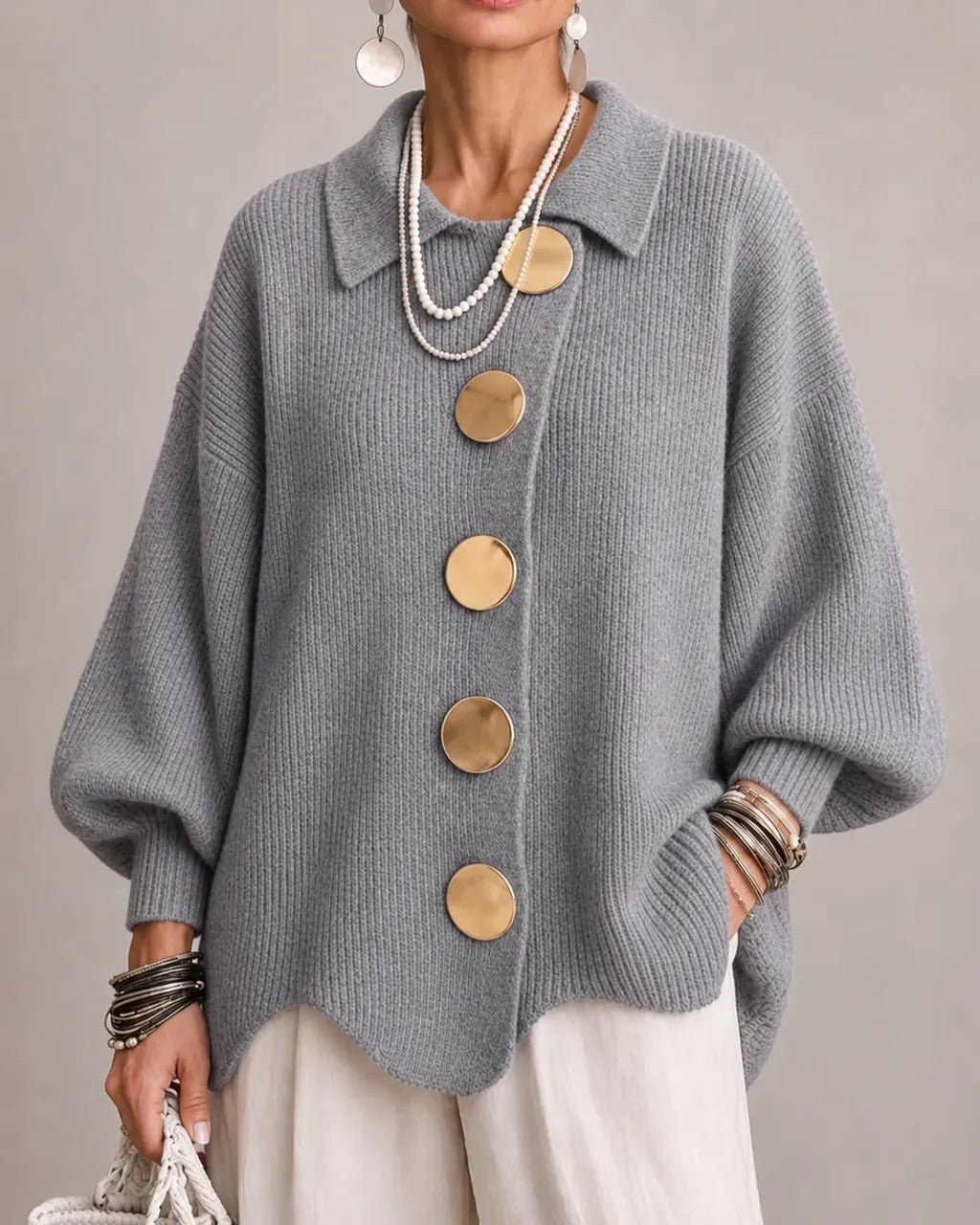 Karina - Cardigan Boutonné Oversize avec Col