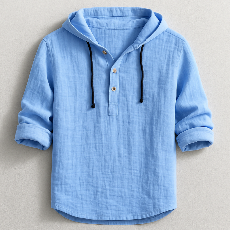 Chemise de luxe à capuche Danoir Paris™ de Lenoir Paris, vêtement en tissu élégant avec capuche confortable, vue de face.