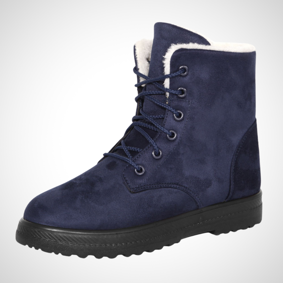 Bottines d'hiver à lacets Émeline par Danoir Paris, en cuir noir avec semelle antidérapante, vues de côté.