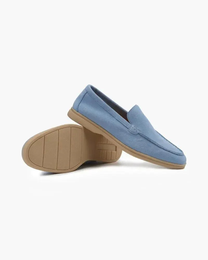 Chaussures mocassins en daim Old Money Premium, loafers élégants de style classique, en cuir souple beige avec semelle en caoutchouc