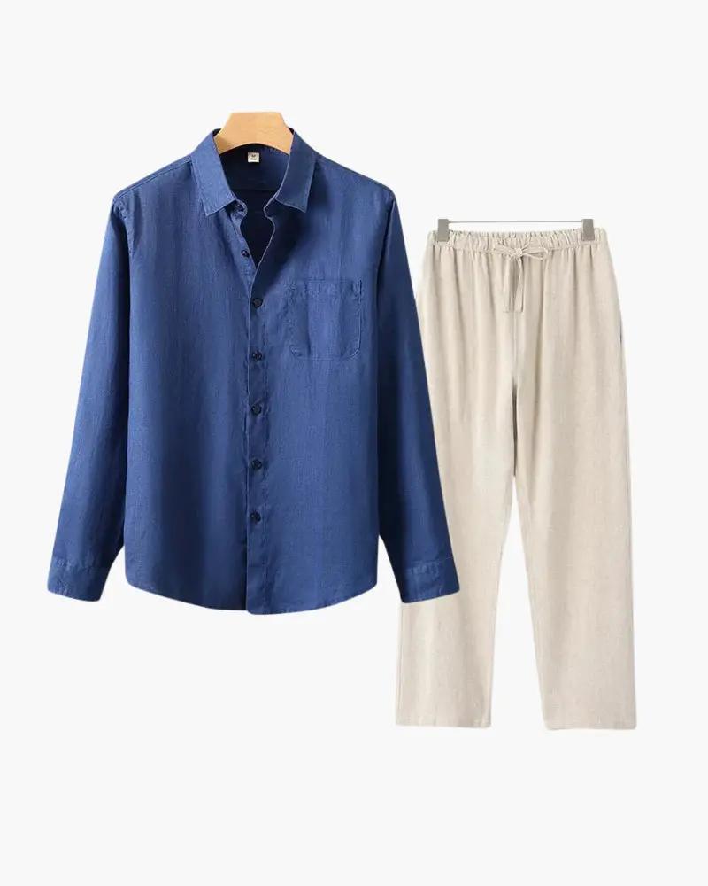 Homme portant un sweat-shirt en lin Old Money Longsleeve dans un style décontracté, vue de face.