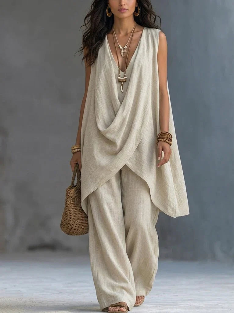 Ensemble décontracté en coton et lin Danoir Paris, style bohème, tissu léger et fluide, vêtements confortables et tendance.