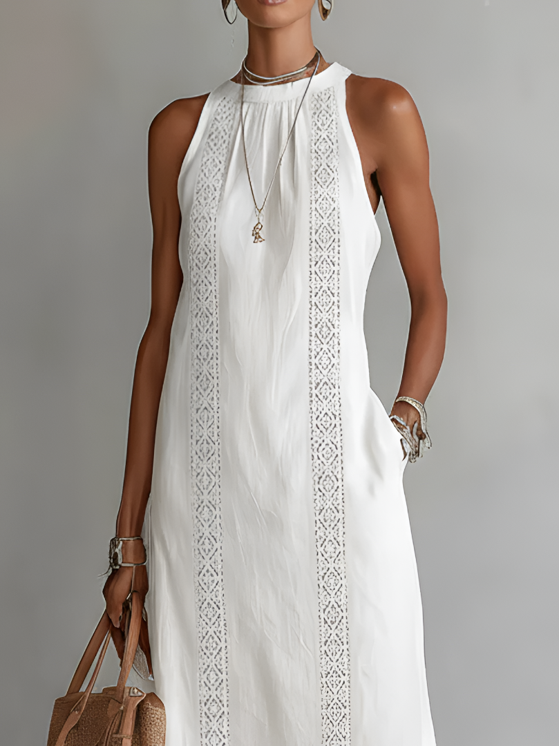 Jimena | Robe midi en lin à col Mao
