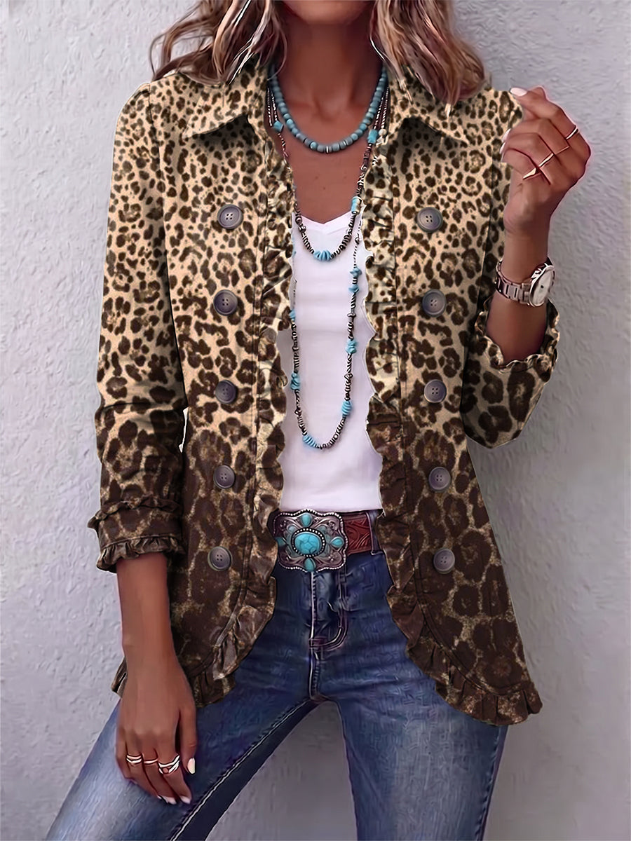 Veste léopard multicolore Ombeline de Danoir Paris avec volants, tissu imprimé animalier, style tendance et féminin