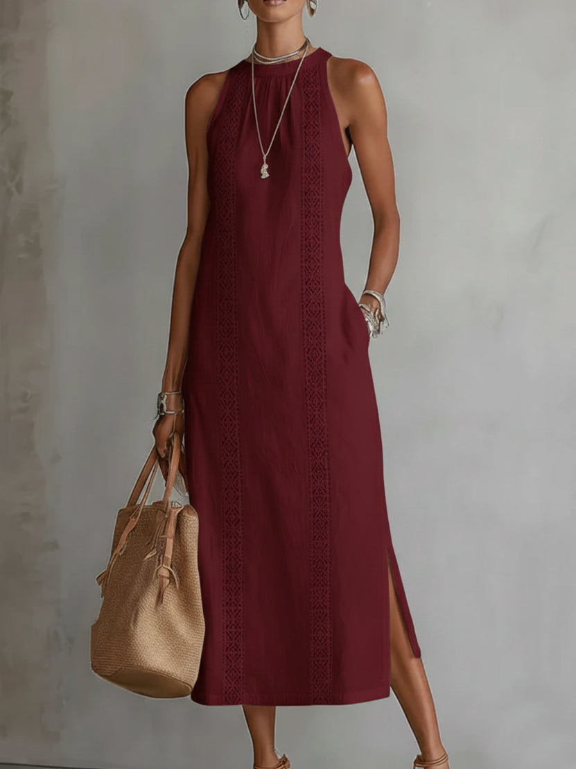 Jimena | Robe midi en lin à col Mao
