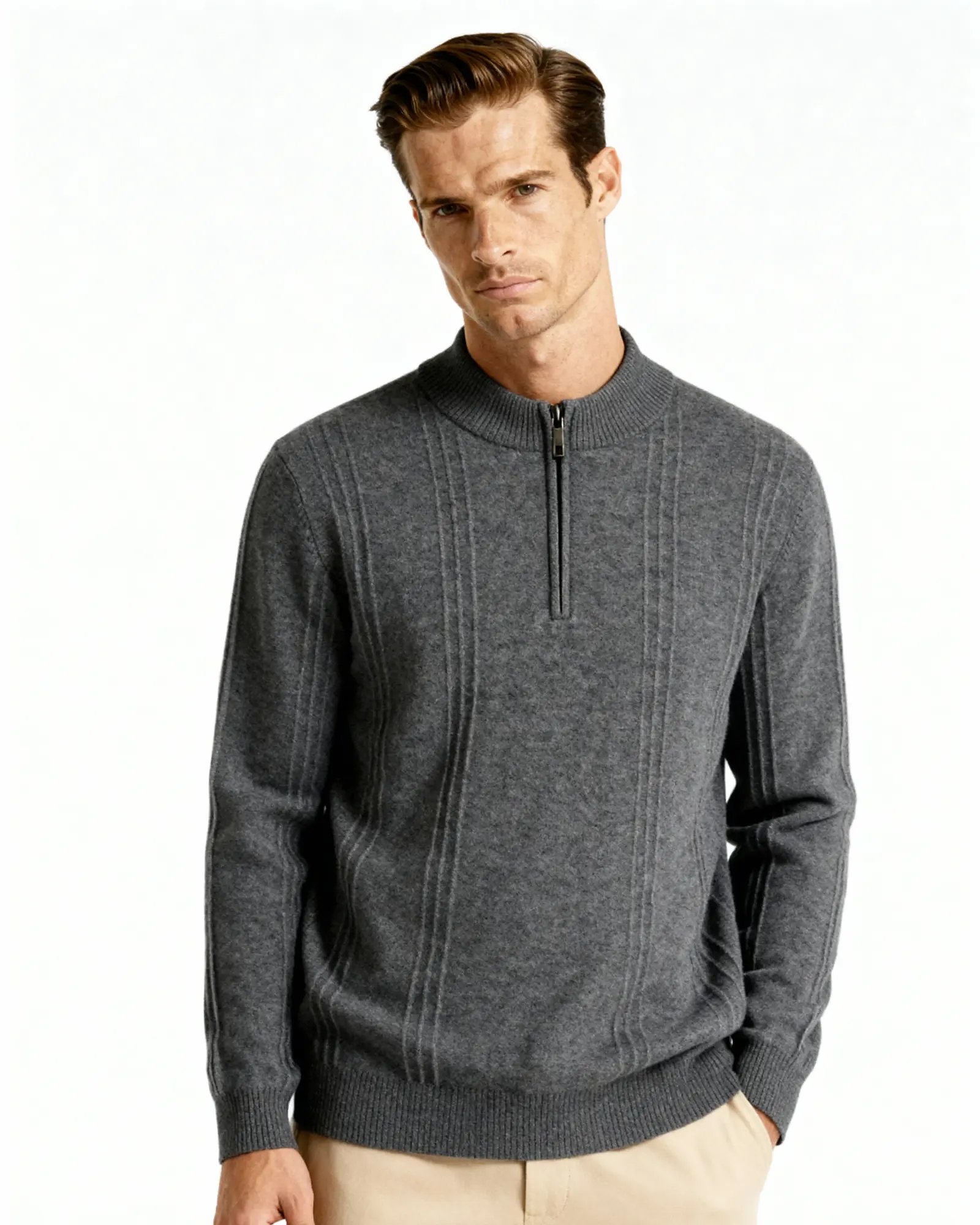 100% Cashmere Ribbed Half Zip Old Money