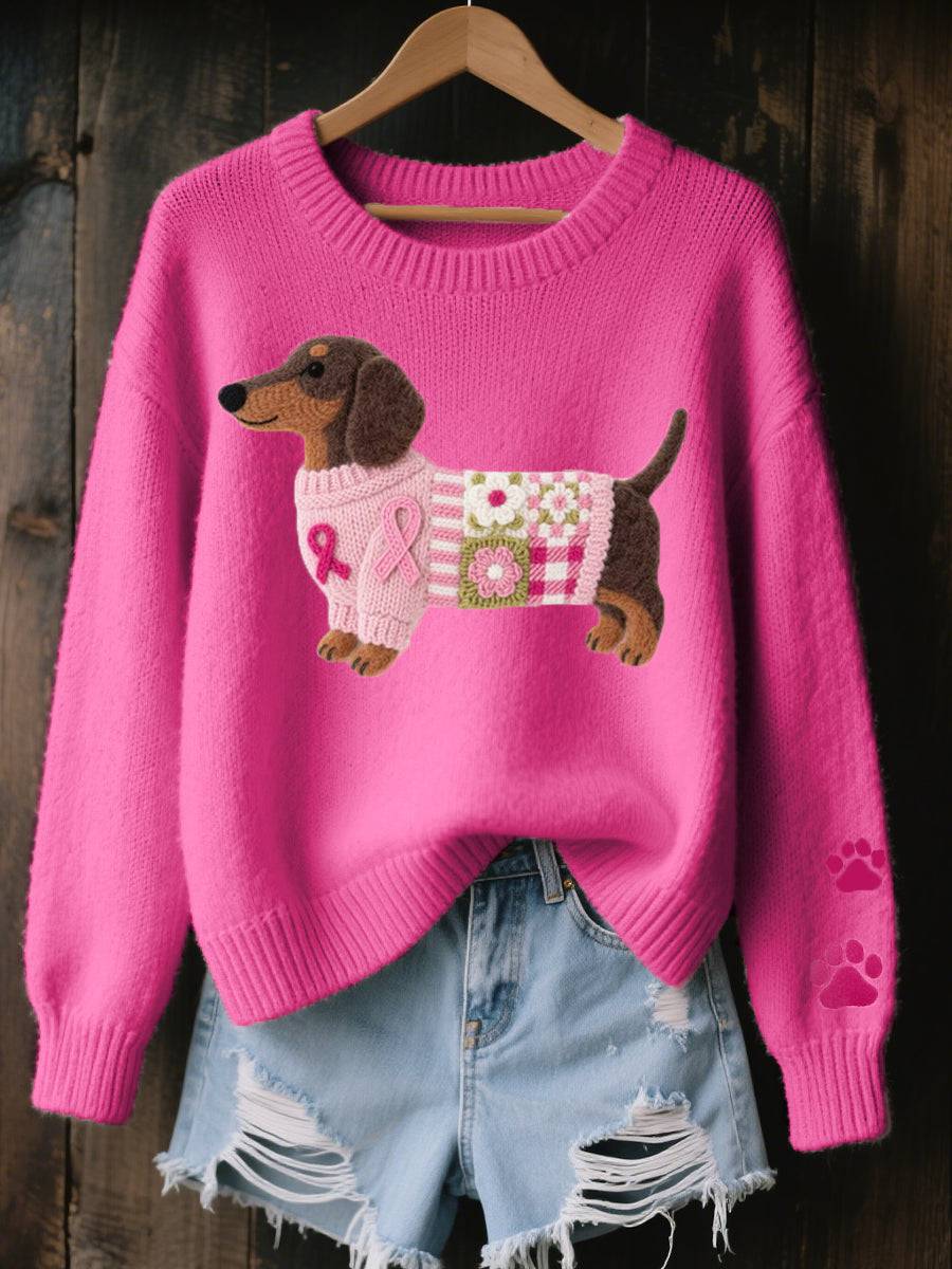 Pull douillet Irene avec motif de teckel, confectionné par Danoir Paris, en tissu doux et chaud, image montrant le design du vêtement.