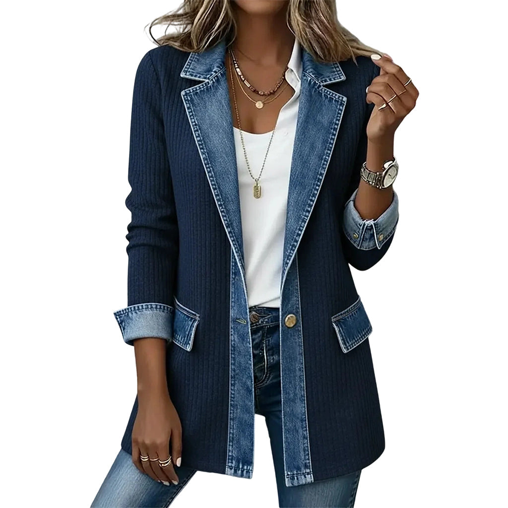 Greta™ | Veste en jean élégante avec inserts tricotés