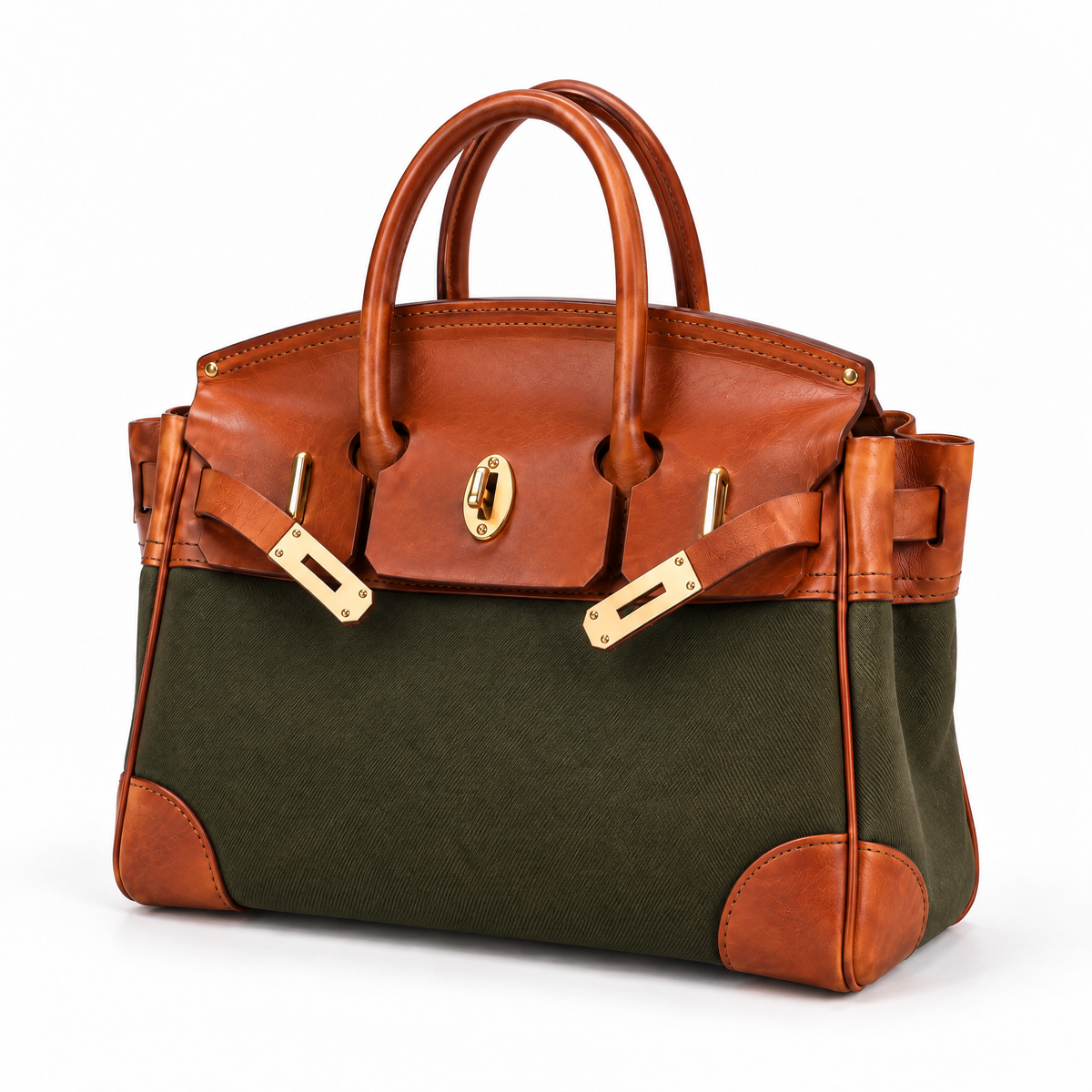 Sac à main Danoir Paris Vivienne fait main, sac à bandoulière en cuir avec poignées élégantes, vue en trois-quarts.
