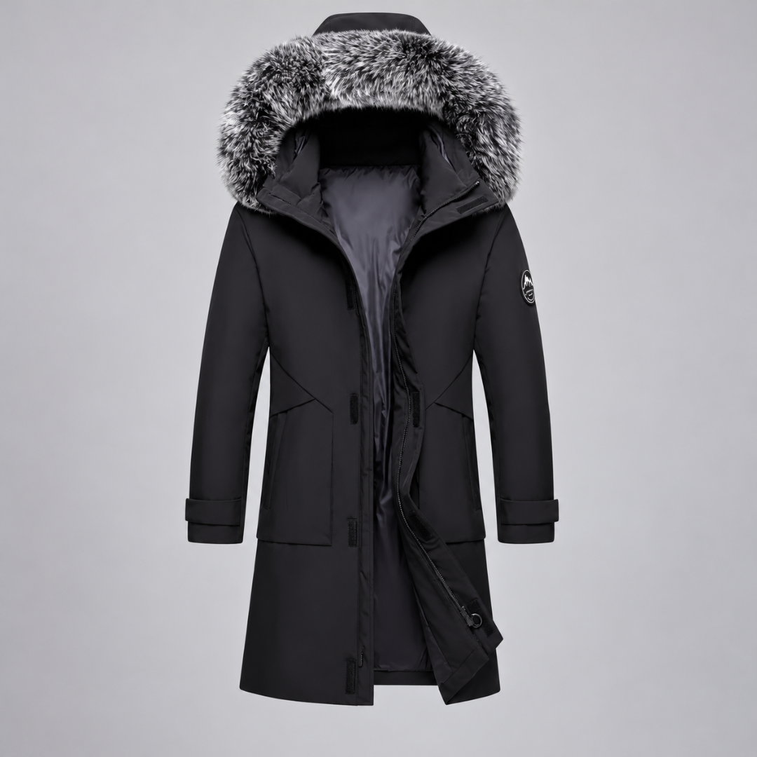 Parka Arctic Danoir Paris de couleur noire, longue, avec capuche et fermeture zippée, idéale pour l'hiver.
