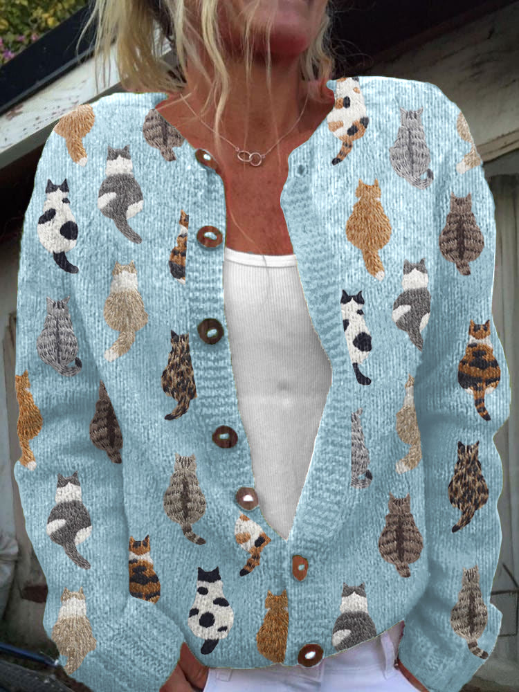 Charlotte™ | Cardigan en maille imprimé chat