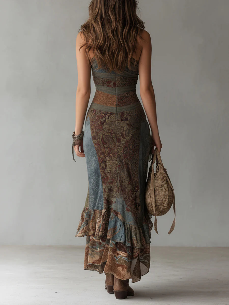 Elena | Robe à imprimé ethnique avec fente haute