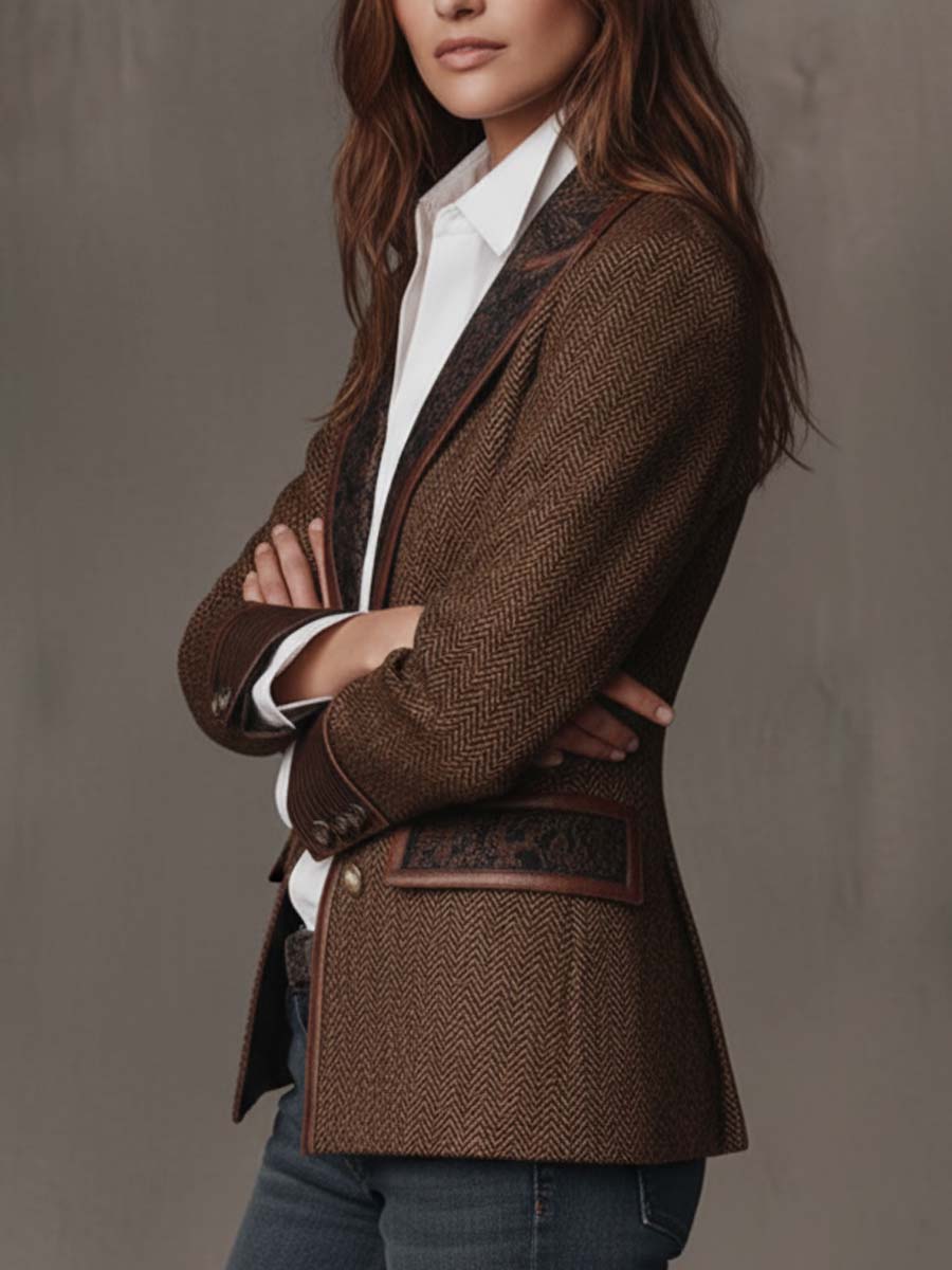 Blazer à manches longues Danoir Paris Gisèle avec empiècements en imprimé chevrons, coupe élégante et moderne.