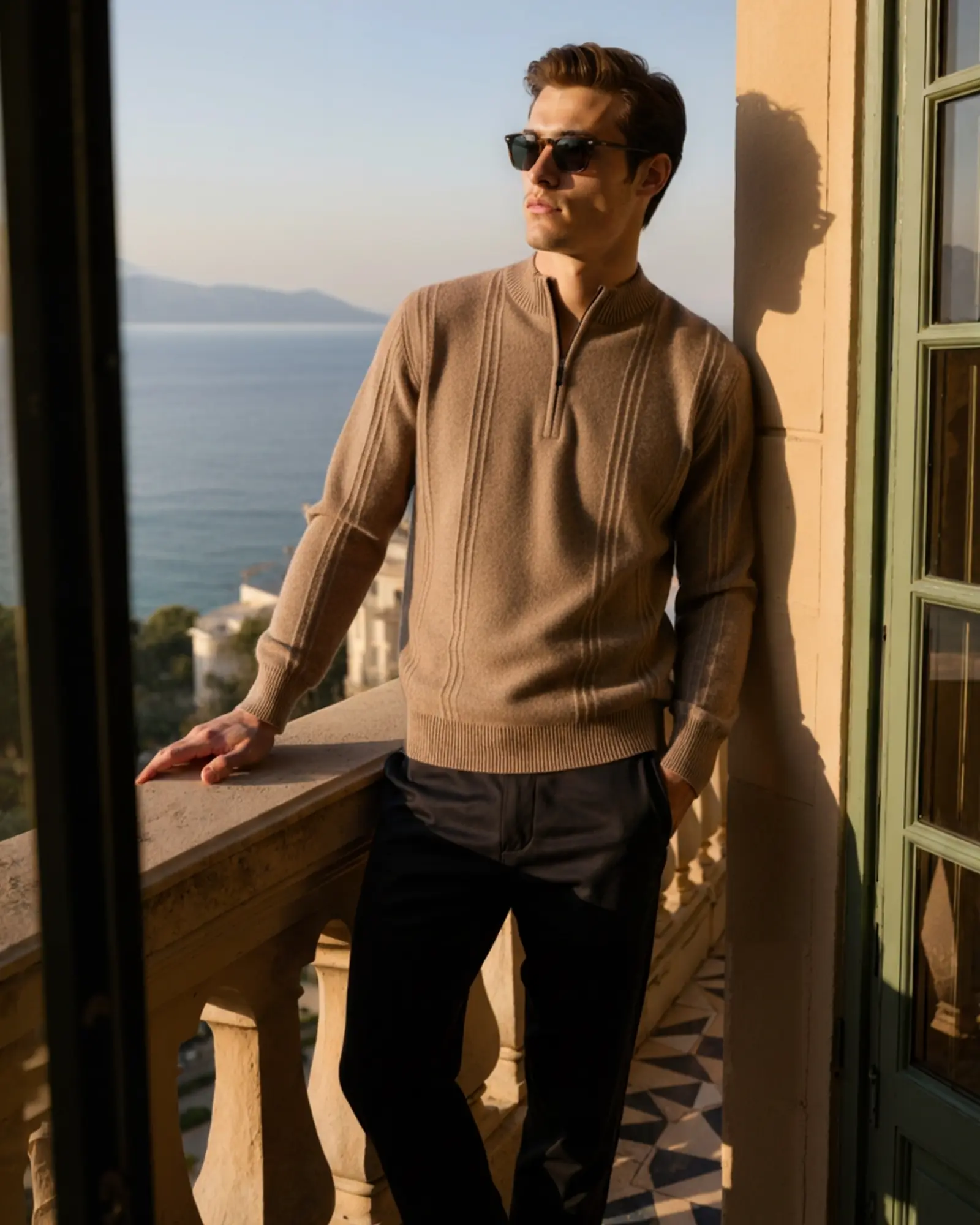100% Cashmere Ribbed Half Zip Old Money