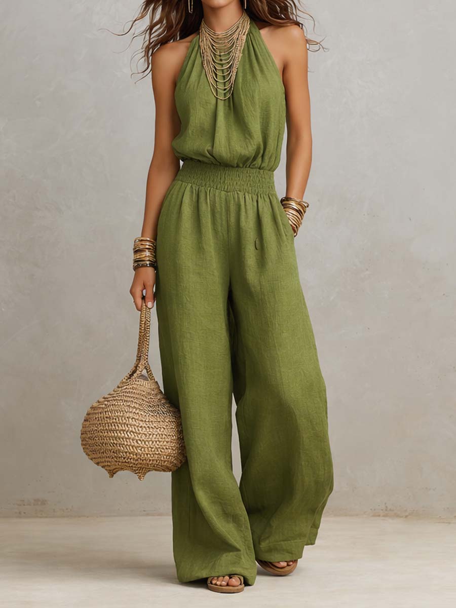 VALERIA | Combinaison Pantalon Large Col Halter