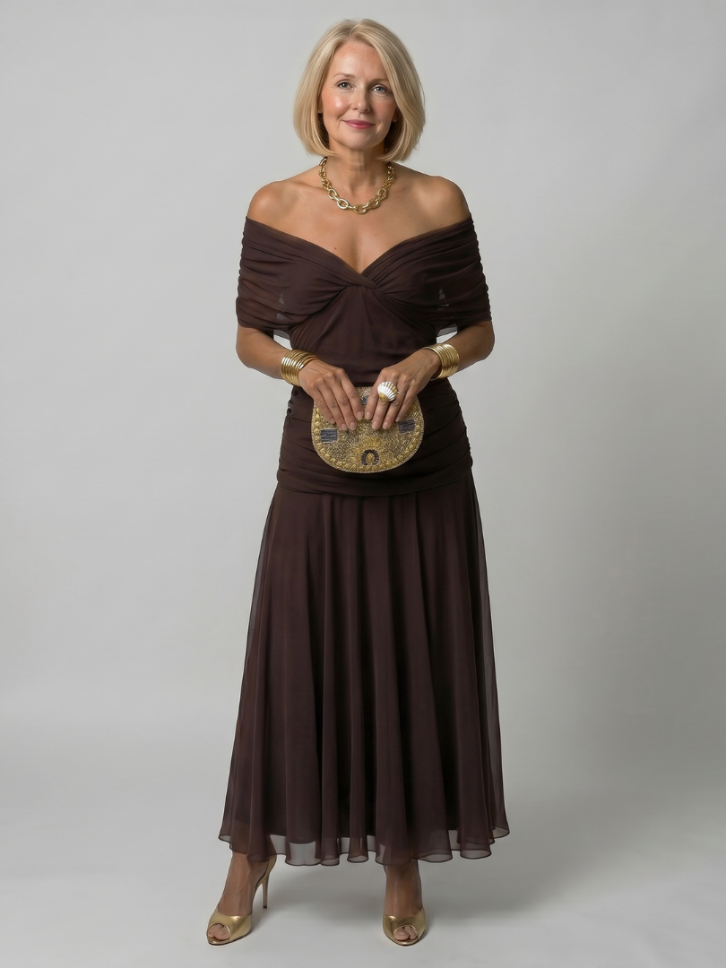 Calen | Robe longue midi épaules dénudées