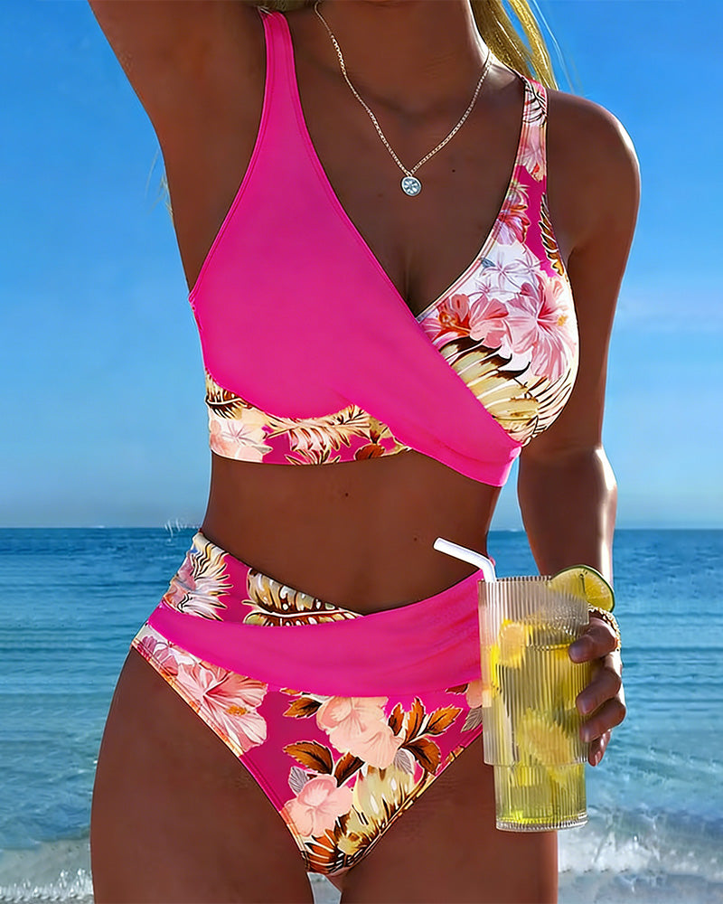 Eduarda - Maillot de bain 2 pièces à imprimé floral contrastant et fente