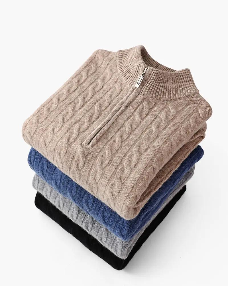 100% Cashmere Woven Half Zip Old Money
