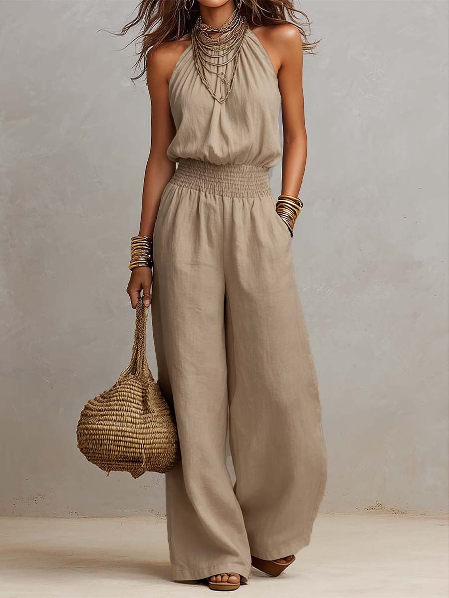 VALERIA | Combinaison Pantalon Large Col Halter