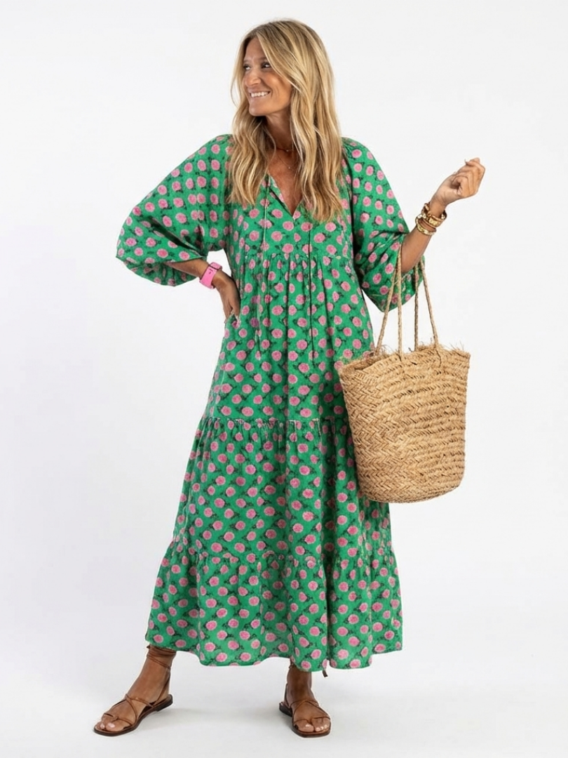 Fiora | Robe midi à motifs floraux avec décolleté en V