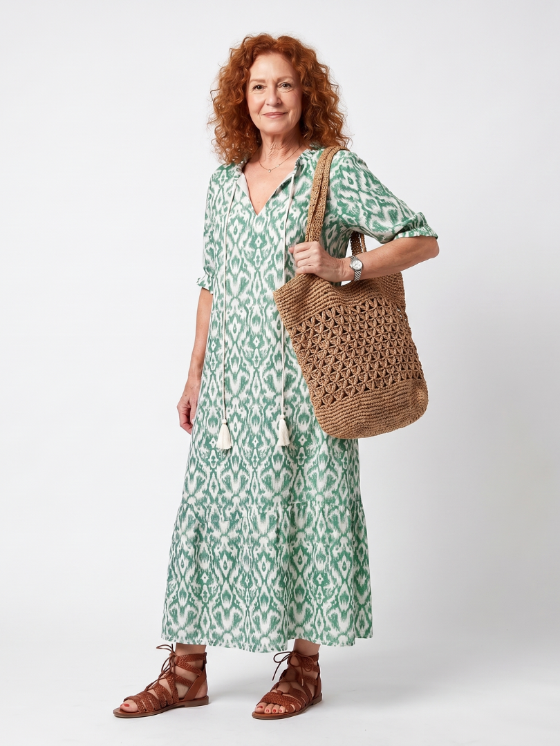 Ilara | Robe Midi à Col V avec Détails Frangés
