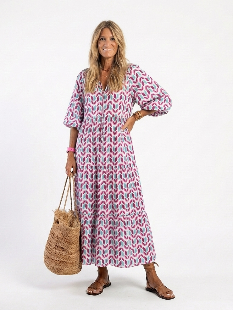 Mireya | Robe midi à manches longues avec motif géométrique