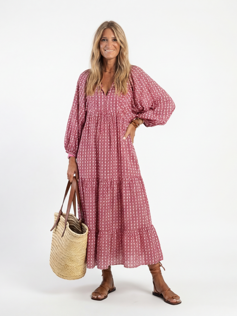 Arlette | Robe Midi à Imprimé Géométrique avec Manches Longues