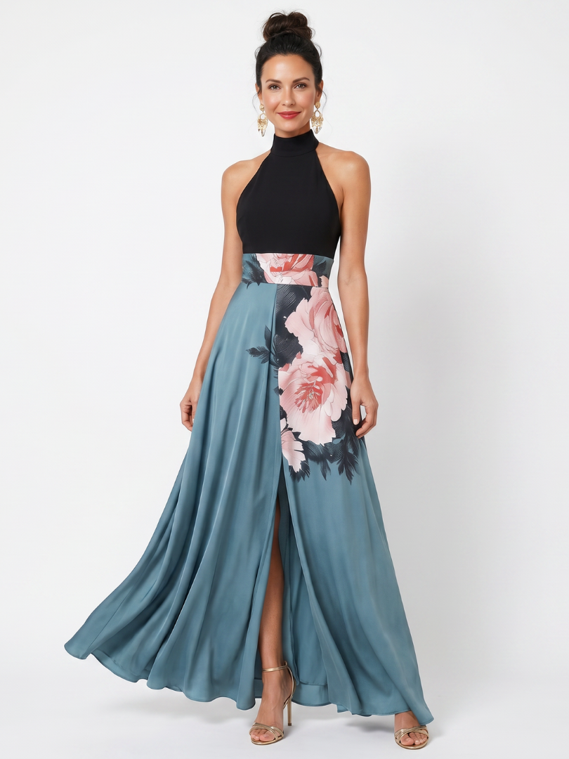 Olympas | Robe longue à bustier et jupe florale