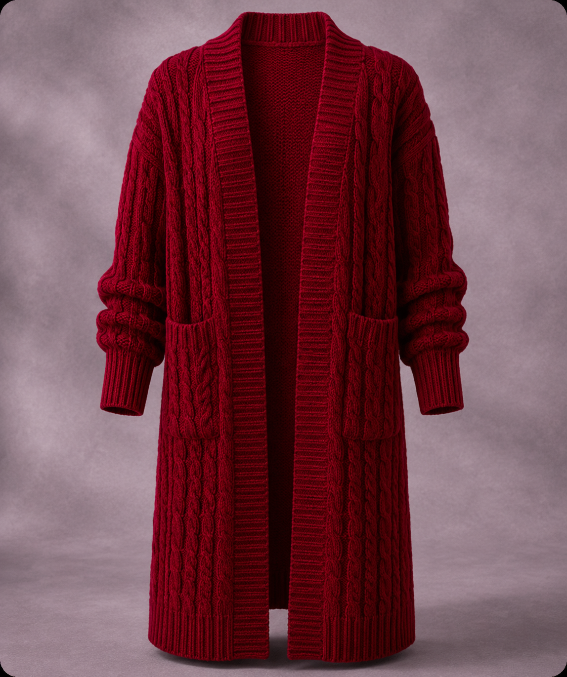 Cardigan en maille à double boutonnage Danoir Paris porté sur un mannequin, couleur neutre, détails du tissu visible.