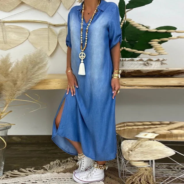 Lea - Robe longue décontractée en jean