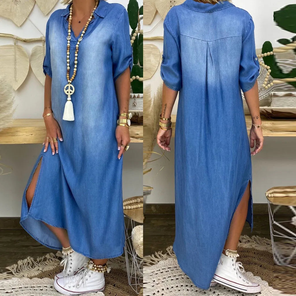 Lea - Robe longue décontractée en jean