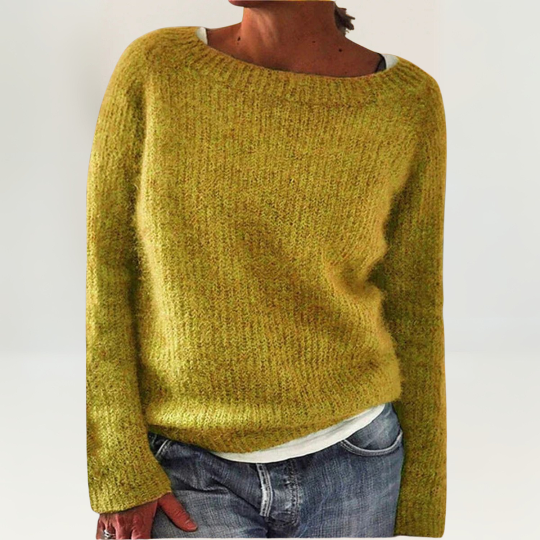 Pull en coton Danoir Paris Suzy, pull confortable avec col rond et manches longues, en tissu doux, couleur gris clair.