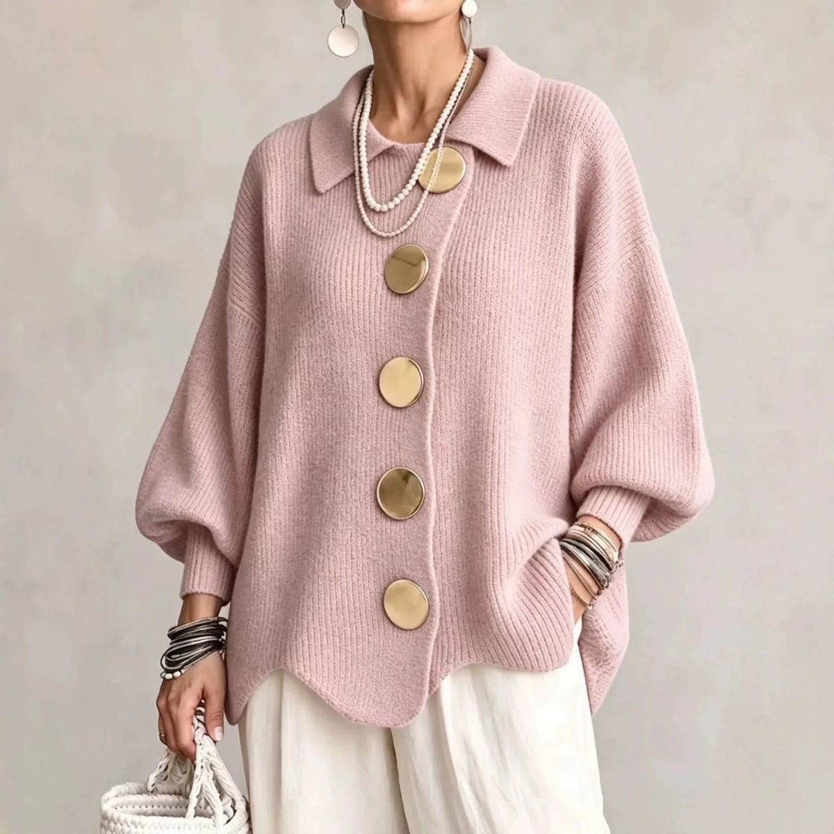 Karina - Cardigan Boutonné Oversize avec Col