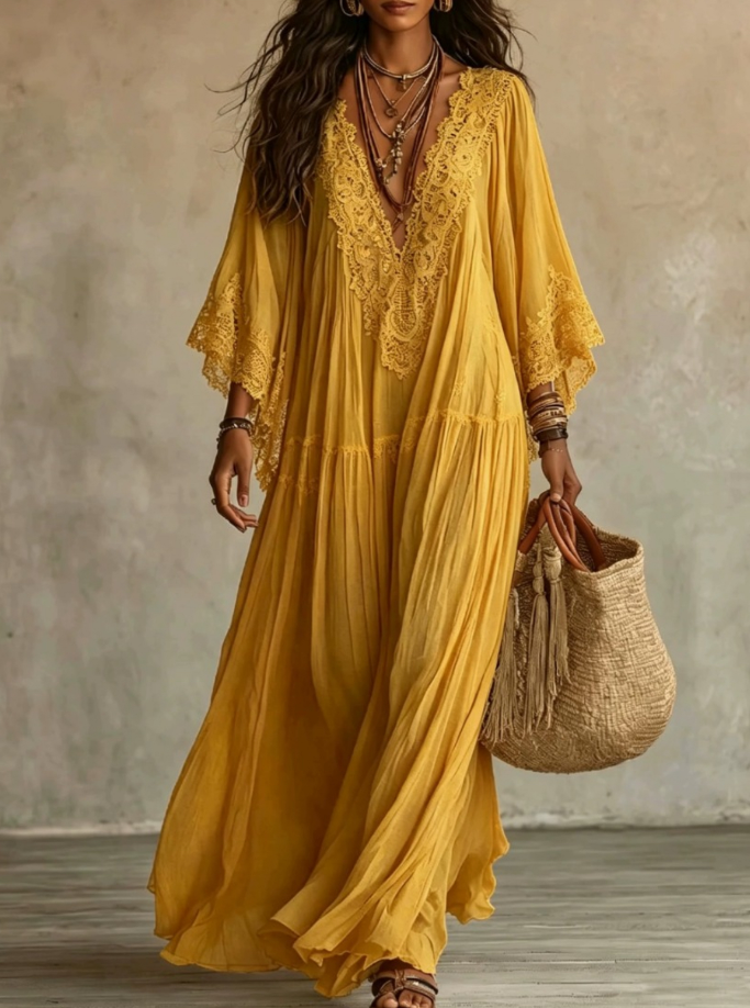 Celeste | Robe longue en chiffon ivoire et dentelle