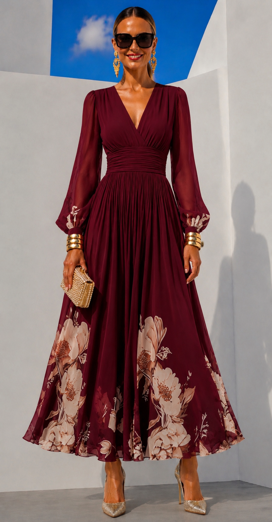 Robe Nadia en chiffon imprimé, 3 imprimés, tailles (34-48)