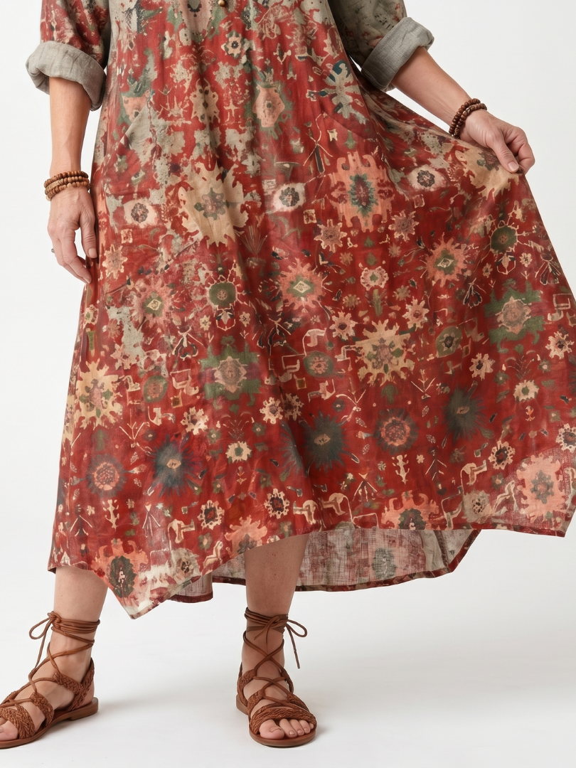 Safran | Robe midi décontractée avec poches et motifs variés