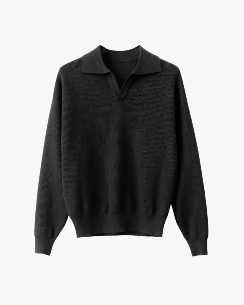 Textured Knit Polo Sweater Old Money