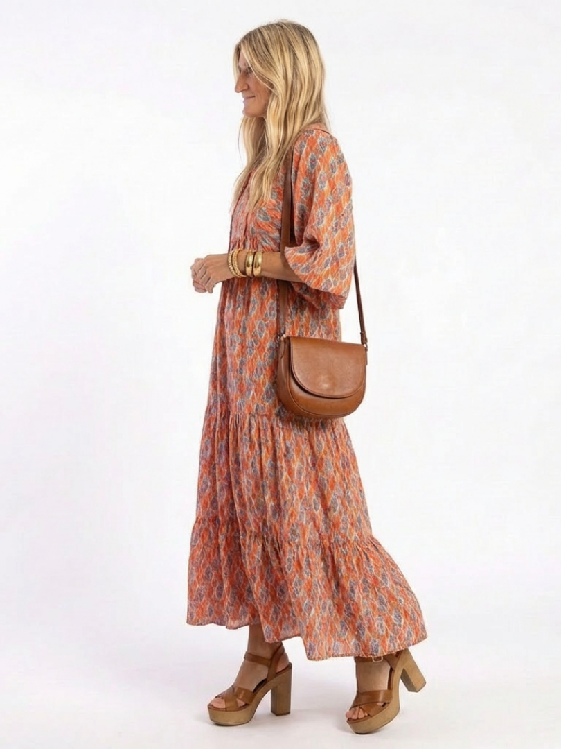 Amara | Robe Midi à Motif Géométrique avec Décolleté en V