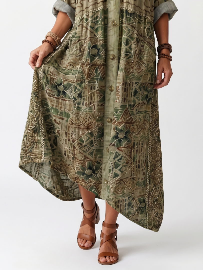 Aleta | Robe midi oversize avec poches brodées et fermeture à boutons
