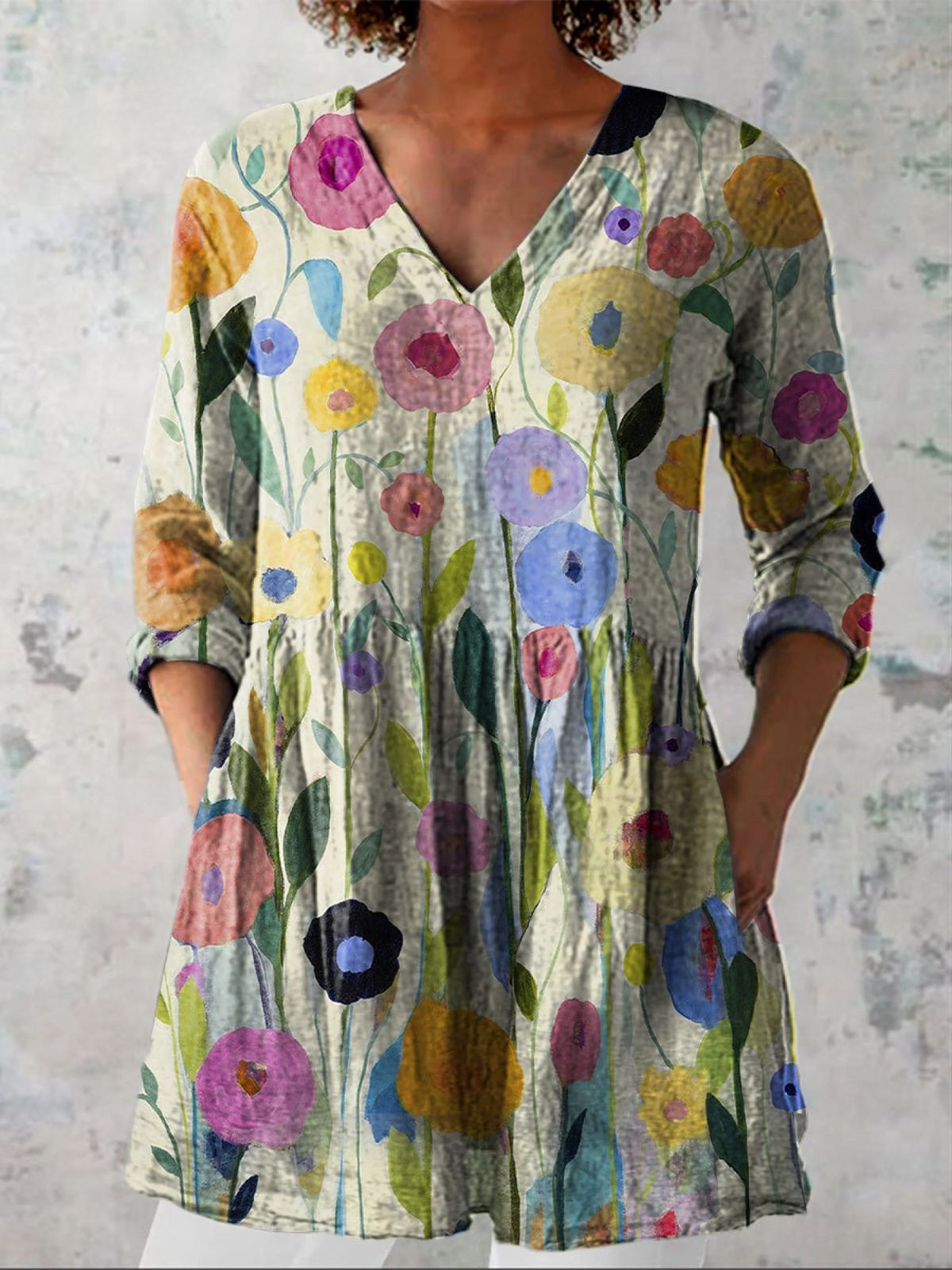 Louise | Longue blouse avec col en V