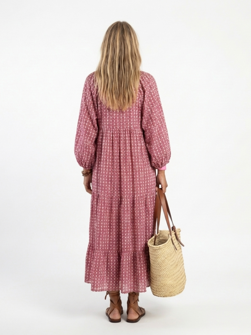 Arlette | Robe Midi à Imprimé Géométrique avec Manches Longues