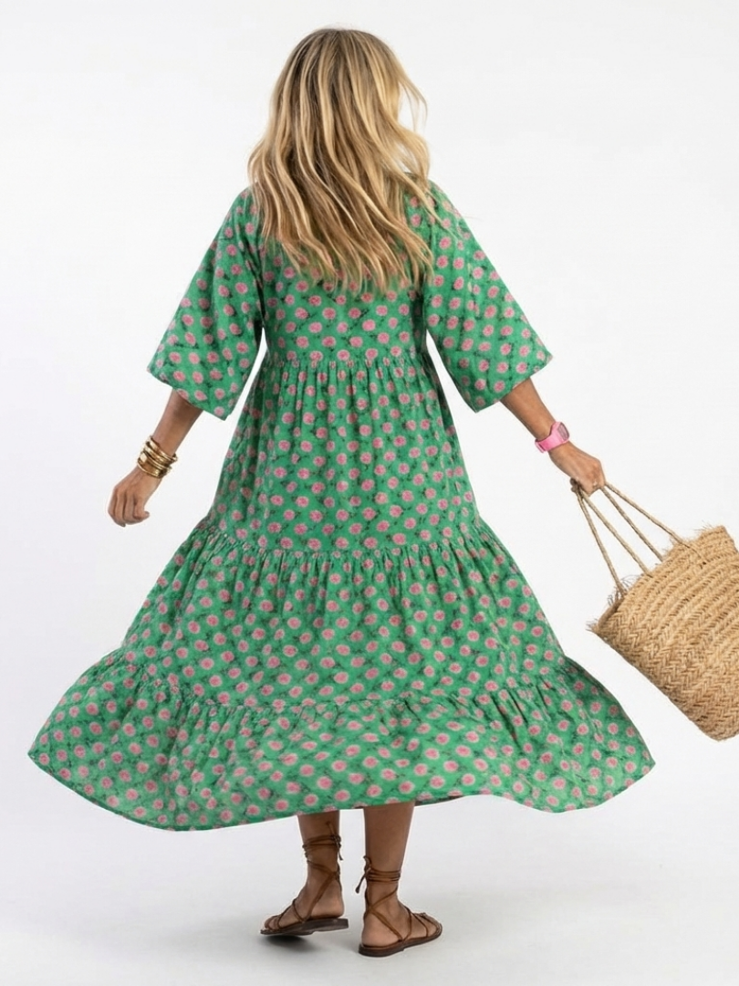 Fiora | Robe midi à motifs floraux avec décolleté en V