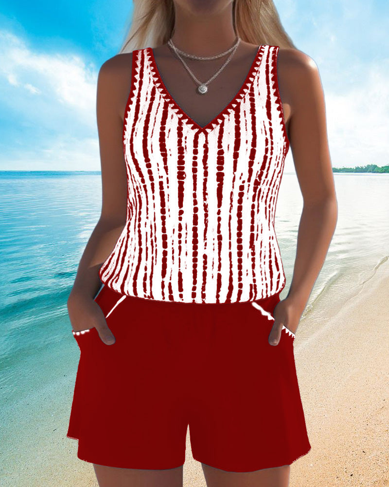 Leslie - Ensemble short et tankini décontracté
