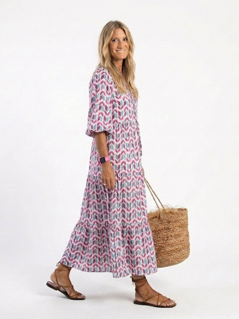 Mireya | Robe midi à manches longues avec motif géométrique