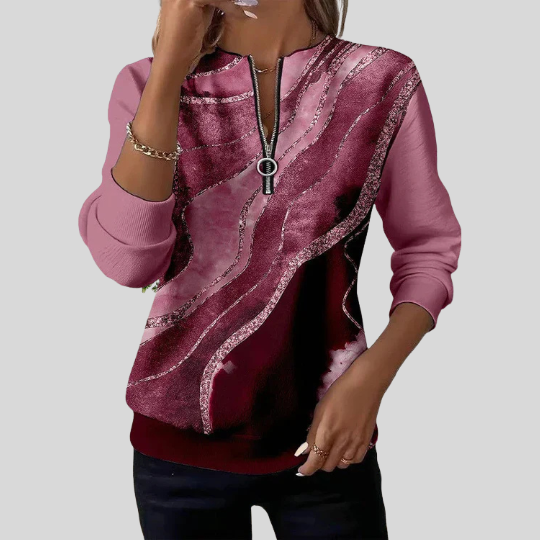 Sweat-shirt à col zippé artistique Danoir Paris Verona, en coton gris avec motif créatif visible sur l'image.