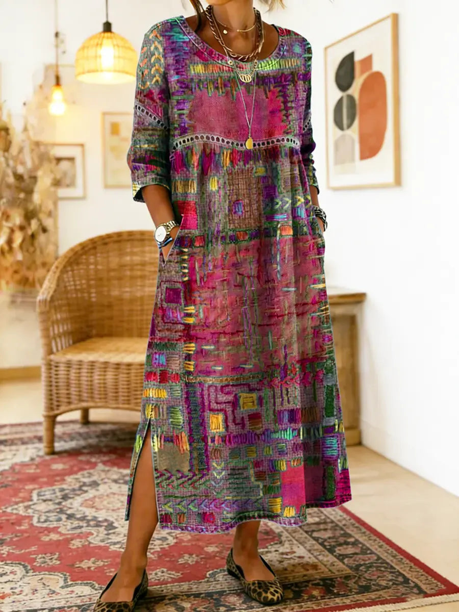 Manuela | Robe en jean patchwork ethnique