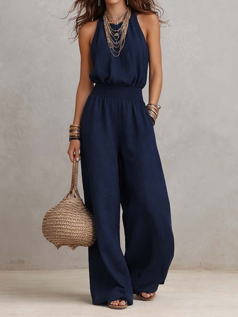 VALERIA | Combinaison Pantalon Large Col Halter