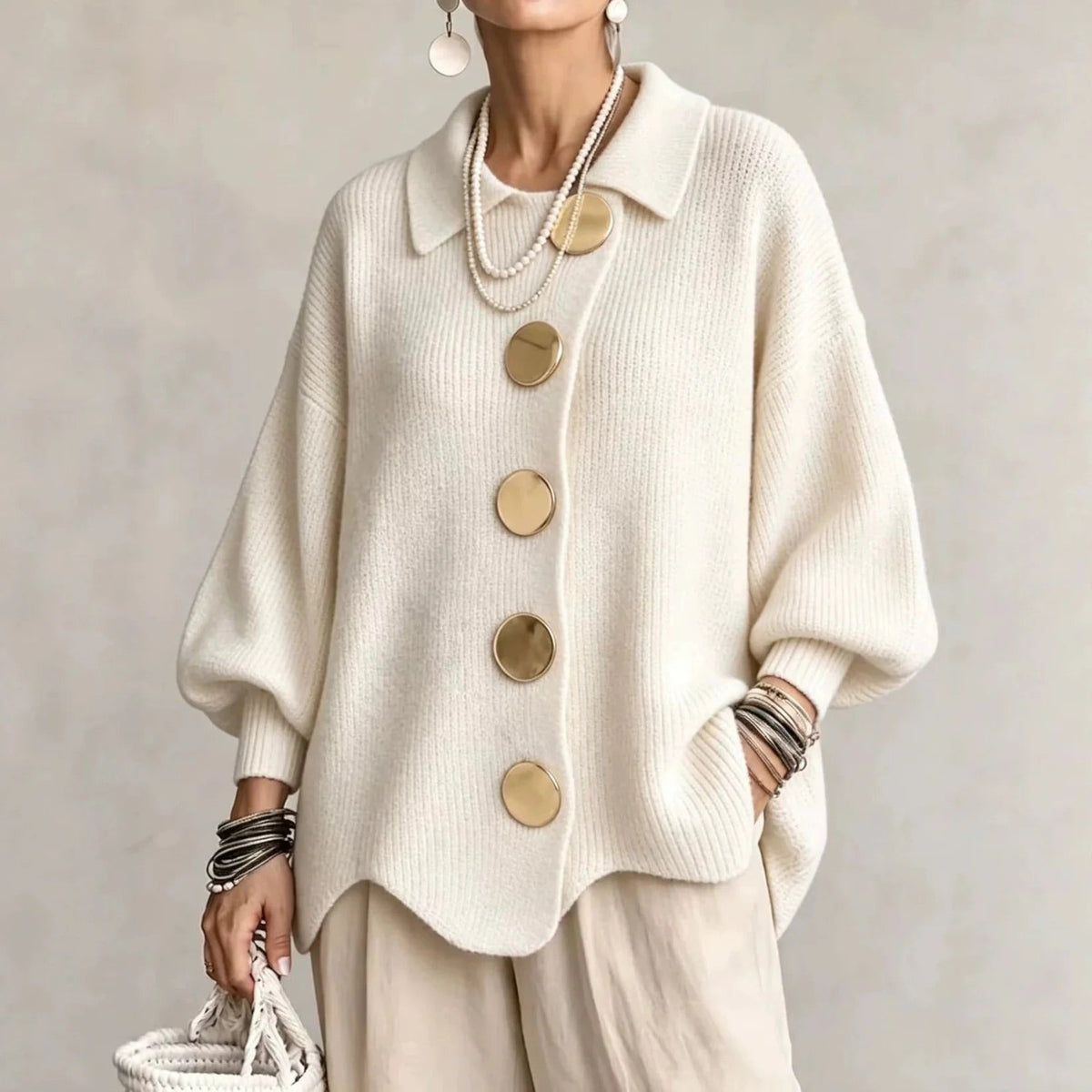 Karina - Cardigan Boutonné Oversize avec Col