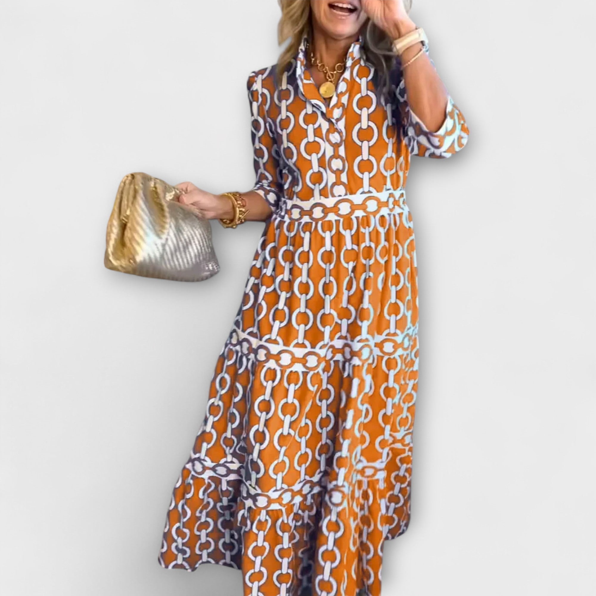 Sophia - Robe Midi à Motif Chaîne